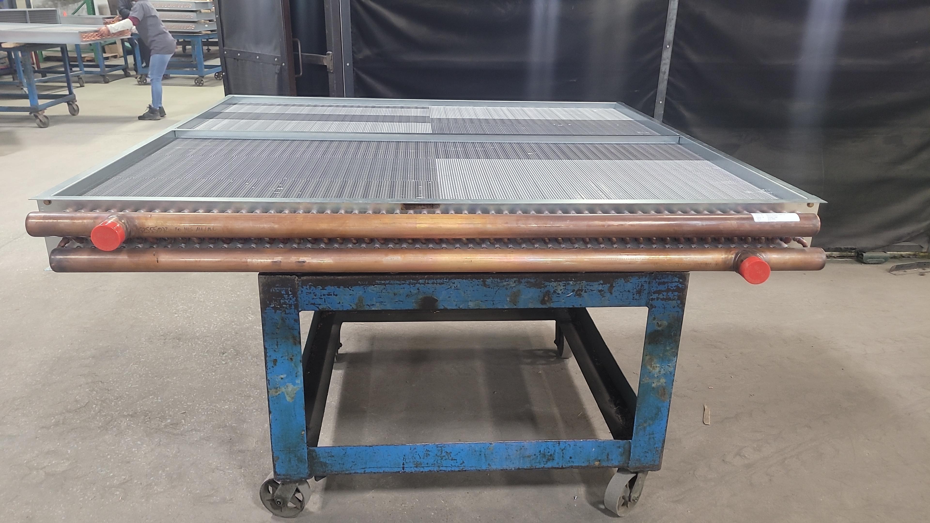 Large custom fin-and-tube coil on the fabrication floor