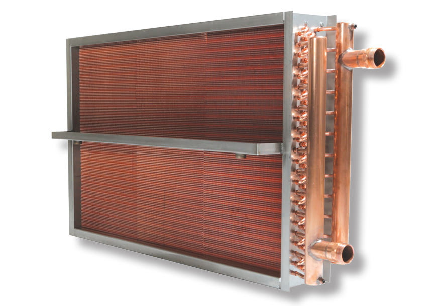 Fluid coil with copper tube bundle and stainless divider bar