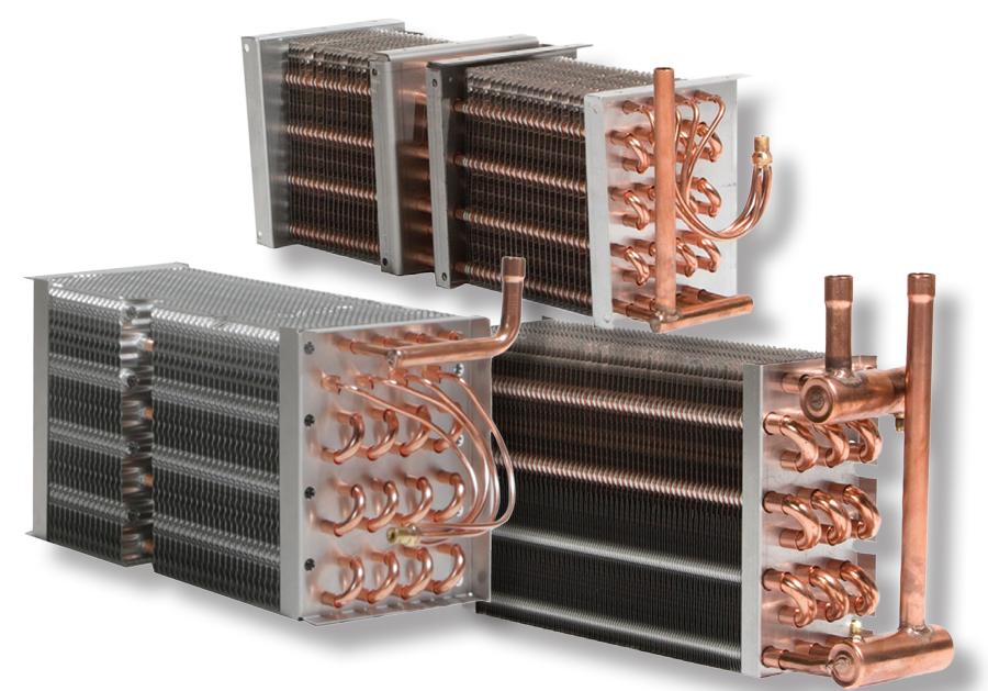 Refrigerated cased evaporator coil assemblies for display case refrigeration